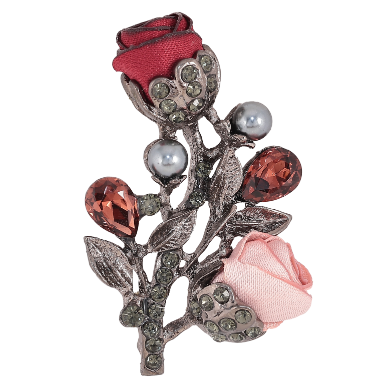 Брошь "Цветочек с атласными розами и стразами" фото №1