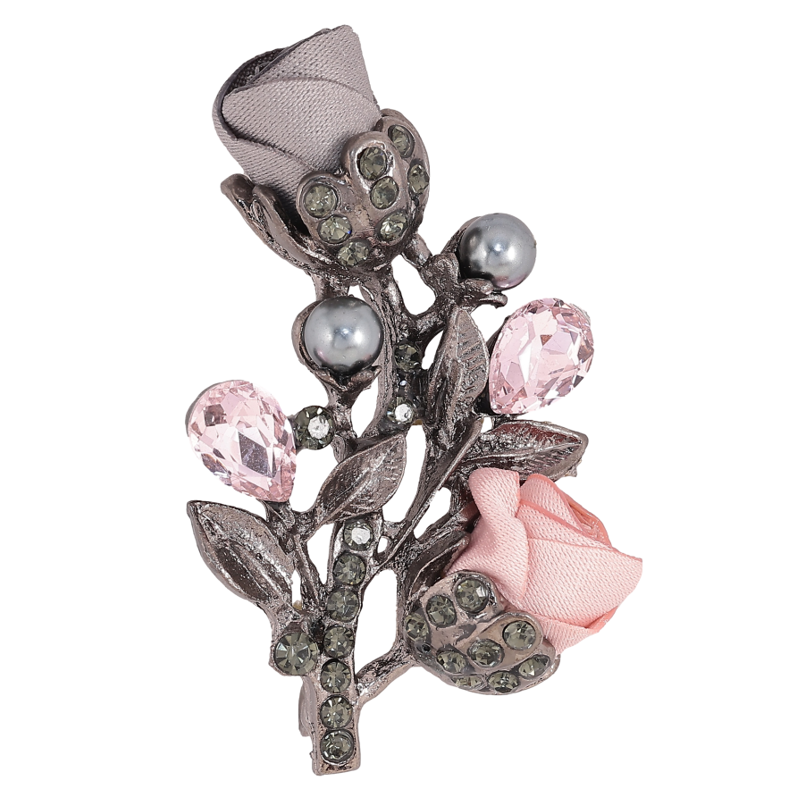 Брошка "Квіточка з атласними трояндами та стразами" фото №1