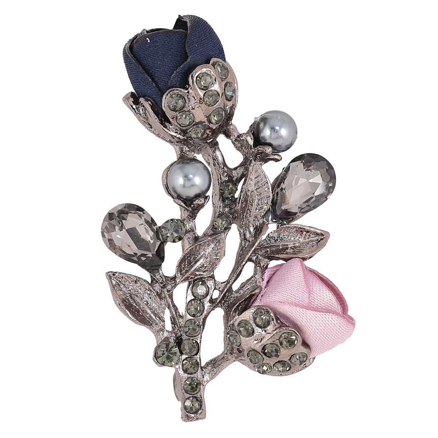Брошка "Квіточка з атласними трояндами та стразами" фото №1