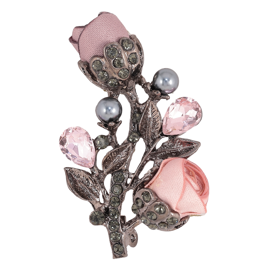 Брошка "Квіточка з атласними трояндами та стразами" фото №1