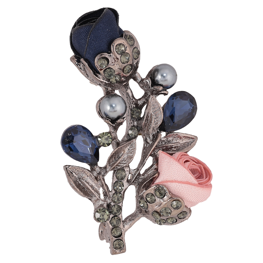 Брошка "Квіточка з атласними трояндами та стразами" фото №1