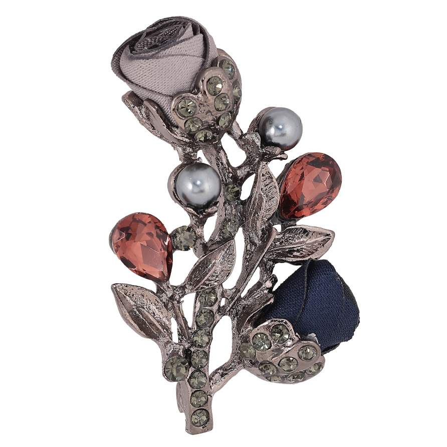 Брошь "Цветочек с атласными розами и стразами" фото №1