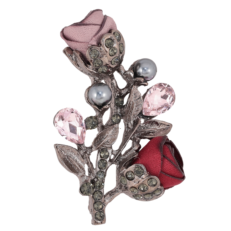 Брошка "Квіточка з атласними трояндами та стразами" фото №4