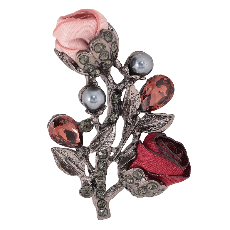 Брошка "Квіточка з атласними трояндами та стразами" фото №2