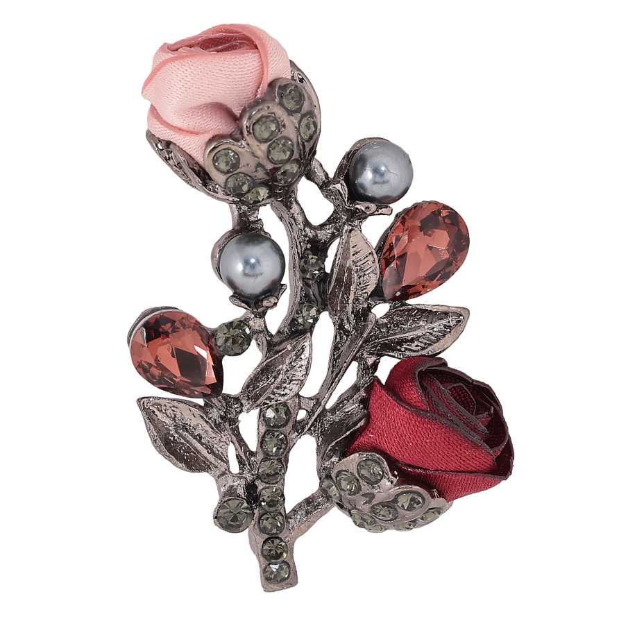 Брошка "Квіточка з атласними трояндами та стразами" фото №1