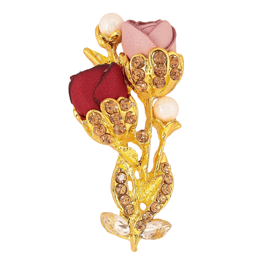 Брошка "Квіточка з атласними трояндами та стразами" фото №1