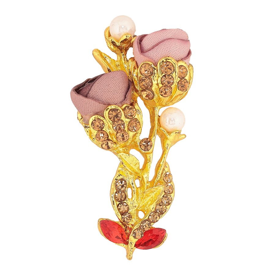 Брошь "Цветочек с атласными розами и стразами" фото №1