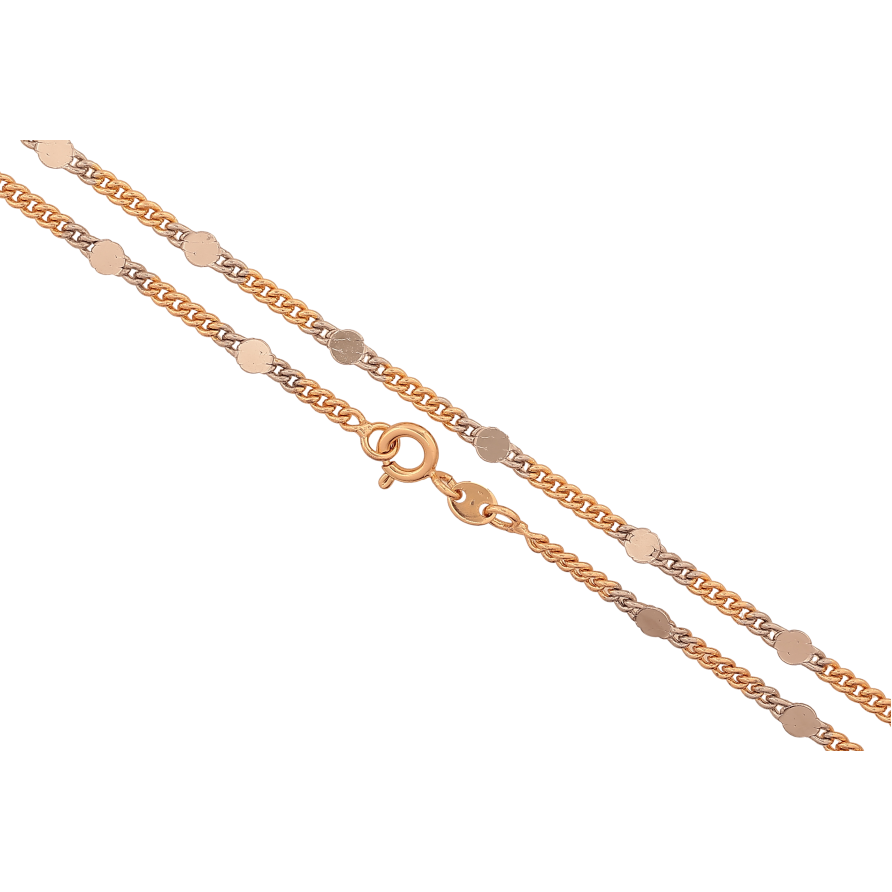 Цепочка Xuping цвет Позолота 18K + Родий "Плетение Панцирное с прокатанными кругами" длина 45см х 2-3мм фото №1