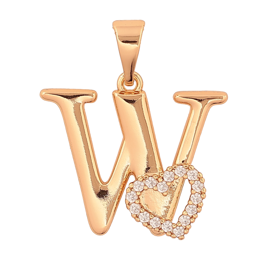 Кулон Xuping цвет Позолота 18K "Буква W с сердечком" для цепочки до 7мм фото №1