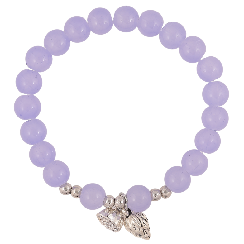 Браслет на резинці скло "Бузкові намистини з підвісками, ø 8мм" вільний розмір фото №1