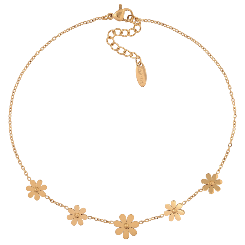 Браслет Xuping ТТМ Stainless Steel цвет 14К на ногу "Цепочка с цветочками" длина с доп. цепочкой 26.5-30см х 1.5-10мм фото №6