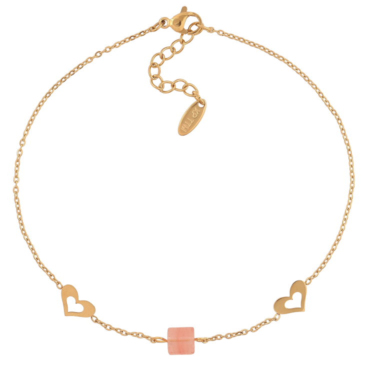 Браслет Xuping ТТМ Stainless Steel цвет 14К на ногу "Цепочка с сердечками и розовой бусиной" длина с доп. цепочкой 24-27.5см х 1-7мм фото №6