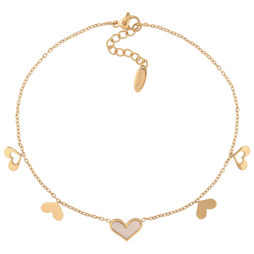 Браслет Xuping ТТМ Stainless Steel цвет 14К на ногу "Цепочка с сердечками" длинна с доп. цепочкой 24-27см х 1.5мм фото №1