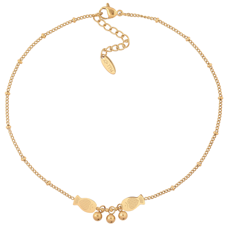 Браслет Xuping ТТМ Stainless Steel колір 14К на ногу "Ланцюжок з рибками" довжина з дод. ланцюжком 27-30.5см х 1.5-2мм фото №1