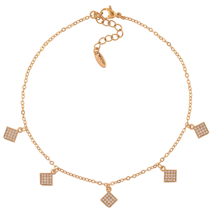 Браслет Xuping цвет Позолота 18K на ногу "Цепочка с подвесками ромбы" размер с доп.цепочкой 23-26см х 1.5мм фото №18