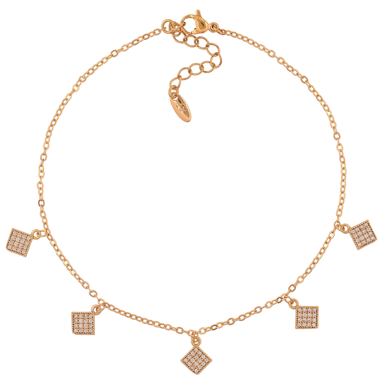 Браслет Xuping цвет Позолота 18K на ногу "Цепочка с подвесками ромбы" размер с доп.цепочкой 23-26см х 1.5мм фото №1 Браслет Xuping цвет Позолота 18K на ногу "Цепочка с подвесками ромбы" размер с доп.цепочкой 23-26см х 1.5мм фото №1