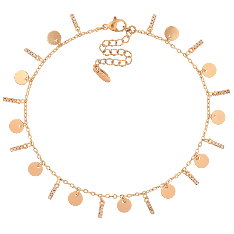 Браслет Xuping колір Позолота 18K на ногу "Ланцюжок з підвісками" розмір з дод. ланцюжком 23-28см х 1.5мм фото №1