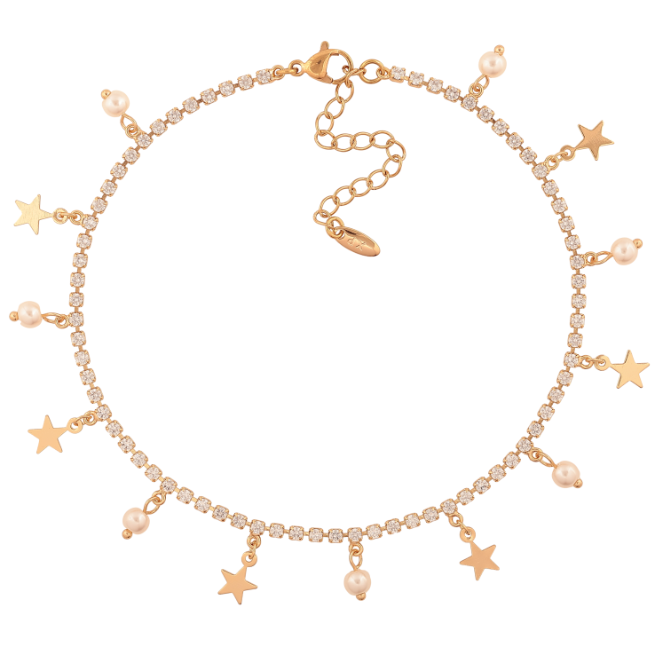 Браслет Xuping цвет Позолота 18K на ногу "Кристальная дорожка с подвесками" размер с доп.цепочкой 24-29см х 2мм фото №10