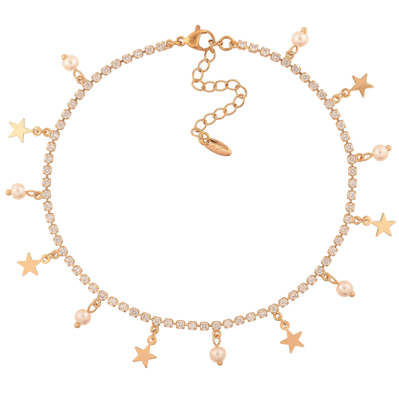 Браслет Xuping цвет Позолота 18K на ногу "Кристальная дорожка с подвесками" размер с доп.цепочкой 24-29см х 2мм фото №1 Браслет Xuping цвет Позолота 18K на ногу "Кристальная дорожка с подвесками" размер с доп.цепочкой 24-29см х 2мм фото №1