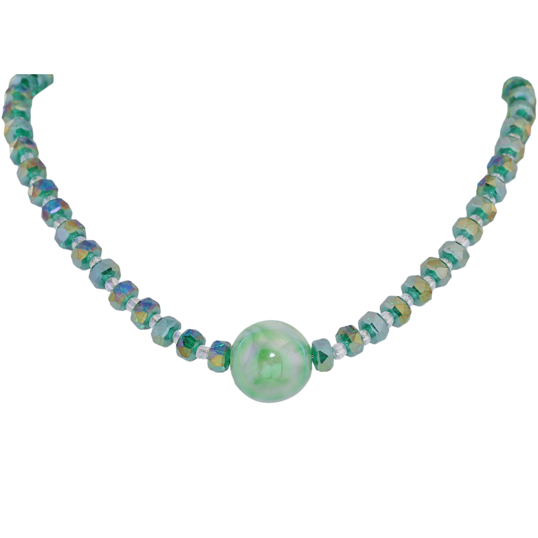 Намисто Xuping ТТМ Stainless Steel колір Родій "Зелені намистини" довжина 45-49см х 3-15мм фото №1 Намисто Xuping ТТМ Stainless Steel колір Родій "Зелені намистини" довжина 45-49см х 3-15мм фото №1