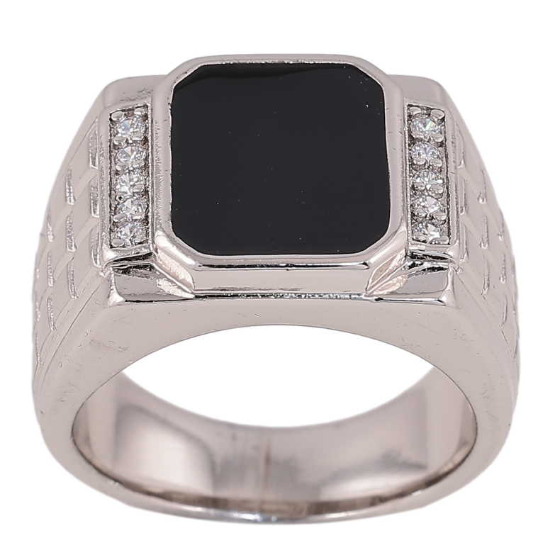 Перстень Xuping колір родій фарбування чорною емаллю з кристалами фото №1 Перстень Xuping колір родій фарбування чорною емаллю з кристалами фото №1