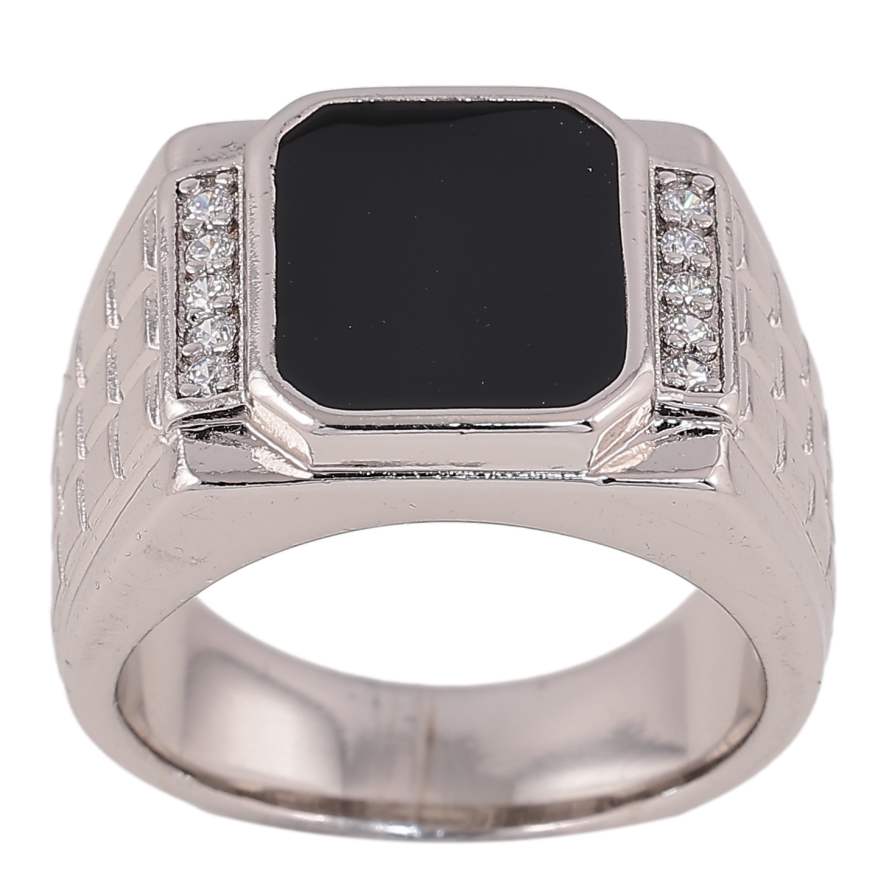 Перстень Xuping колір родій фарбування чорною емаллю з кристалами фото №1 Перстень Xuping колір родій фарбування чорною емаллю з кристалами фото №1