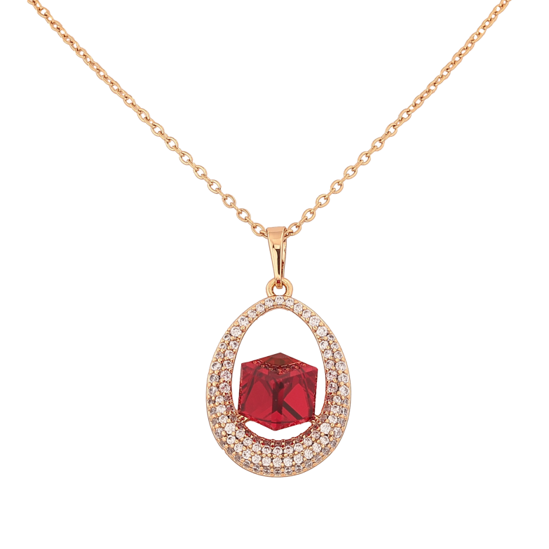 Кулон Xuping цвет 18K с кр-ми Swarovski на цепочке "Куб Siam с инкрустацией кристаллами" дл. 41-46см х 2мм фото №1