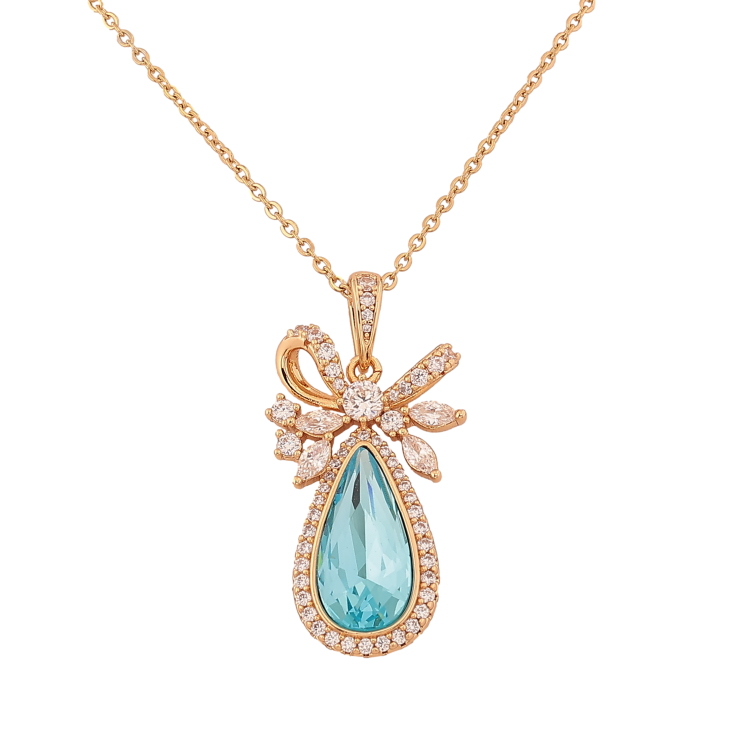 Кулон Xuping цвет 18K с кр-ми Swarovski на цепочке "Бант с кристаллом Light Turquoisel" дл. 41-46см х 2мм фото №15