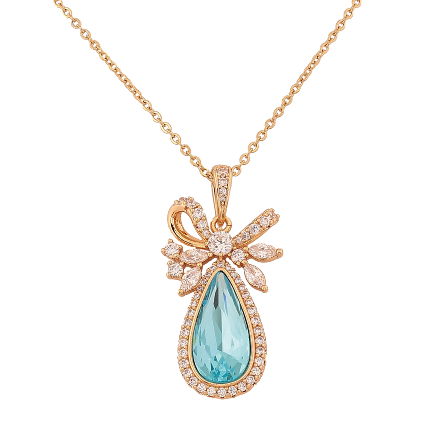 Кулон Xuping цвет 18K с кр-ми Swarovski на цепочке "Бант с кристаллом Light Turquoisel" дл. 41-46см х 2мм фото №1 Кулон Xuping цвет 18K с кр-ми Swarovski на цепочке "Бант с кристаллом Light Turquoisel" дл. 41-46см х 2мм фото №1