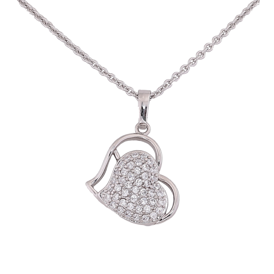 Кулон на ланцюжку Xuping M&L Колір Родій Серце з інкрустацією цирконієм довжина 39см х 2мм фото №1