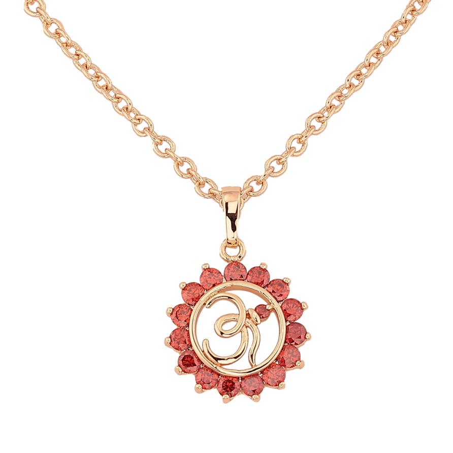 Кулон на цепочке Xuping M&L цвет 18К "Мантра Ом с красными кристаллами" размер 42-47см х 3мм фото №1 Кулон на цепочке Xuping M&L цвет 18К "Мантра Ом с красными кристаллами" размер 42-47см х 3мм фото №1