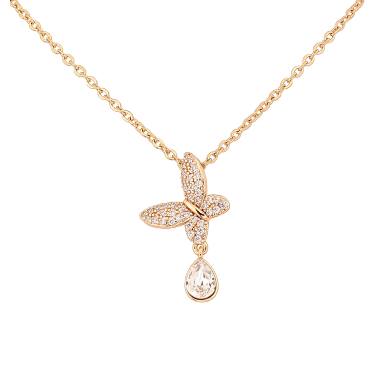 Кулон на ланцюжку Xuping колір 18K з кр-ми Swarovski "Метелик з кристалом Clear" довжина 41-46см х 1.5мм фото №1