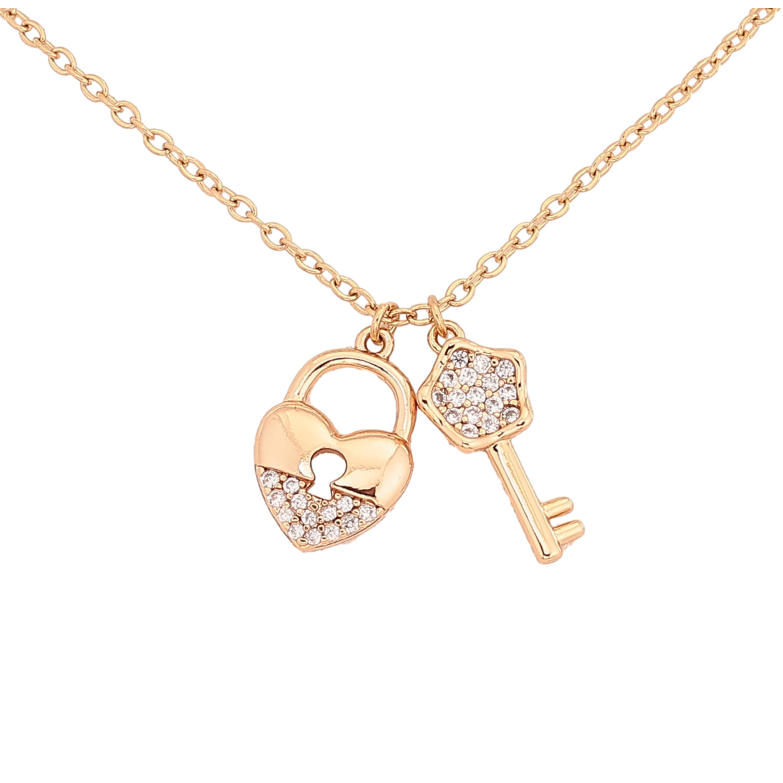 Кулон на цепочке Xuping цвет Позолота 18К "Замочек-сердечко с ключиком" длина 43-46см х 2мм фото №1