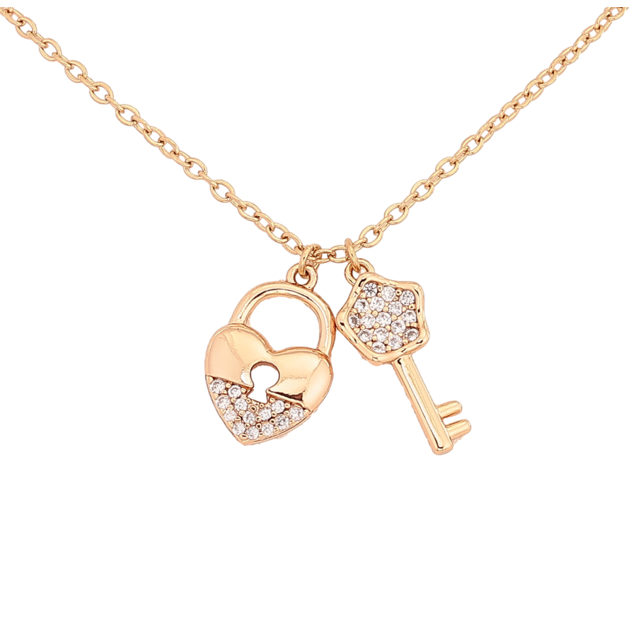 Кулон на цепочке Xuping цвет Позолота 18К "Замочек-сердечко с ключиком" длина 43-46см х 2мм фото №1