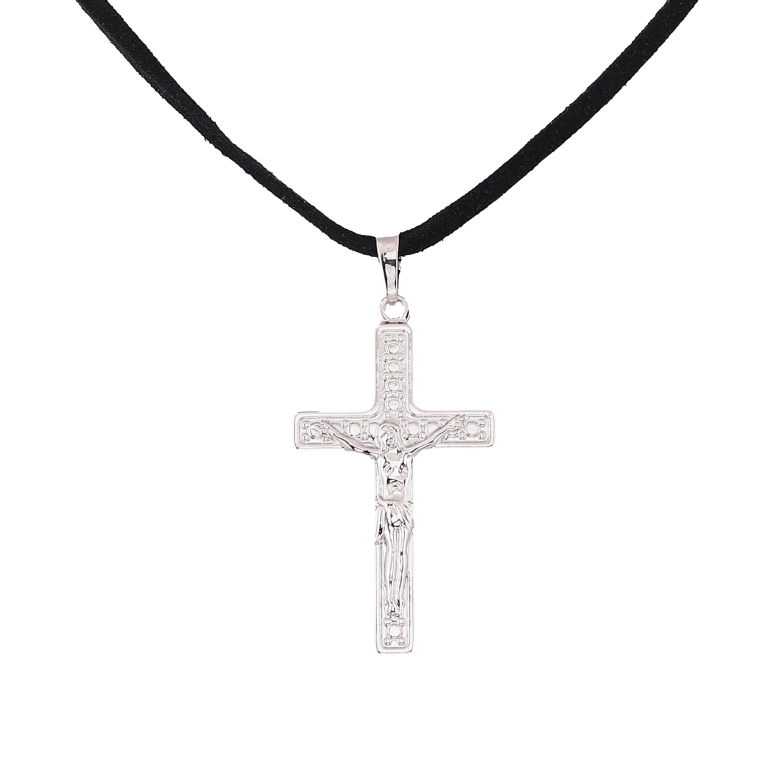 Кулон на шнурі Xuping колір Родій "Хрест з Розп'яттям" розмір 46-50см х 3мм фото №1