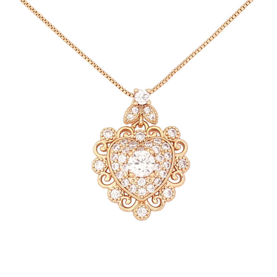 Кулон на цепочке Xuping цвет Позолота 18К "Сердечко с кристаллами" длина 46см х 1мм фото №1