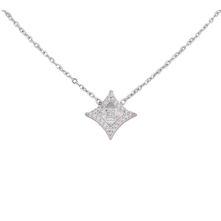 Подвеска на цепочке Нержавеющая сталь "Ромб с кристаллами и перламутровой вставкой" длина 42-47см х 1мм фото №14