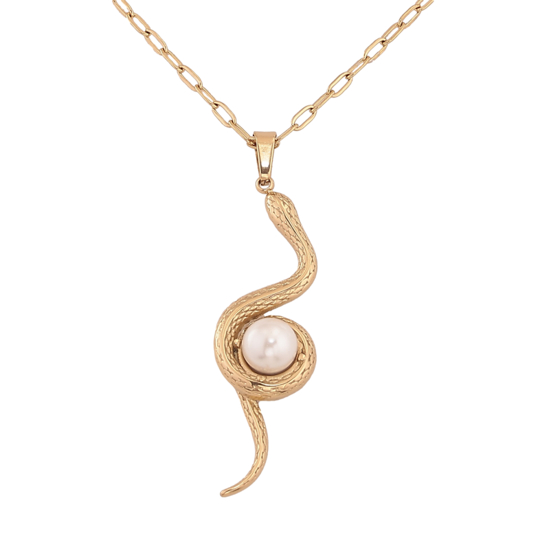 Подвеска на цепочке Xuping ТТМ Stainless Steel цвет 14К "Змея с жемчужиной" длина 45-50см х 2мм фото №1
