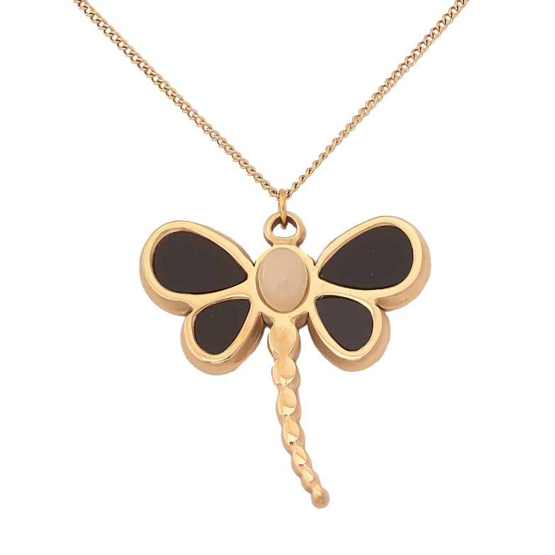 Подвеска на цепочке Xuping ТТМ Stainless Steel цвет 14К "Стрекоза с черными вставками" длина 45-50см х 1.5мм фото №1