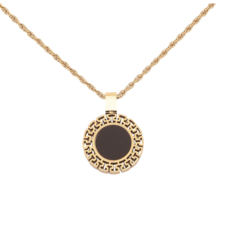 Підвіска на ланцюжку Xuping ТТМ Stainless Steel колір 14К "Коло з різьбленим візерунком та чорною вставкою" довжина 45-50см х 1.5мм фото №1