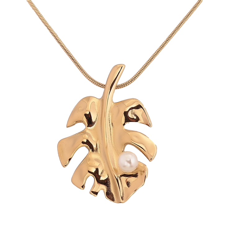 Підвіска на ланцюжку Xuping ТТМ Stainless Steel колір 14К "Листок з перлиною" довжина 45-50см х 1мм фото №3 Підвіска на ланцюжку Xuping ТТМ Stainless Steel колір 14К "Листок з перлиною" довжина 45-50см х 1мм фото №3