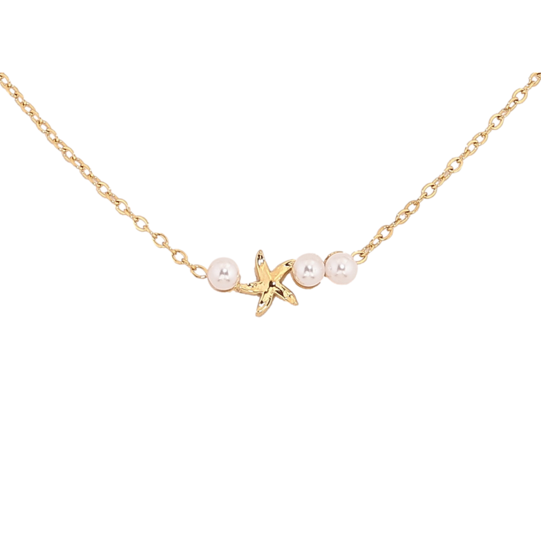 Підвіска на ланцюжку Xuping ТТМ Stainless Steel колір 14К "Морська зірка з перлинами" довжина 41-46см х 1мм фото №2