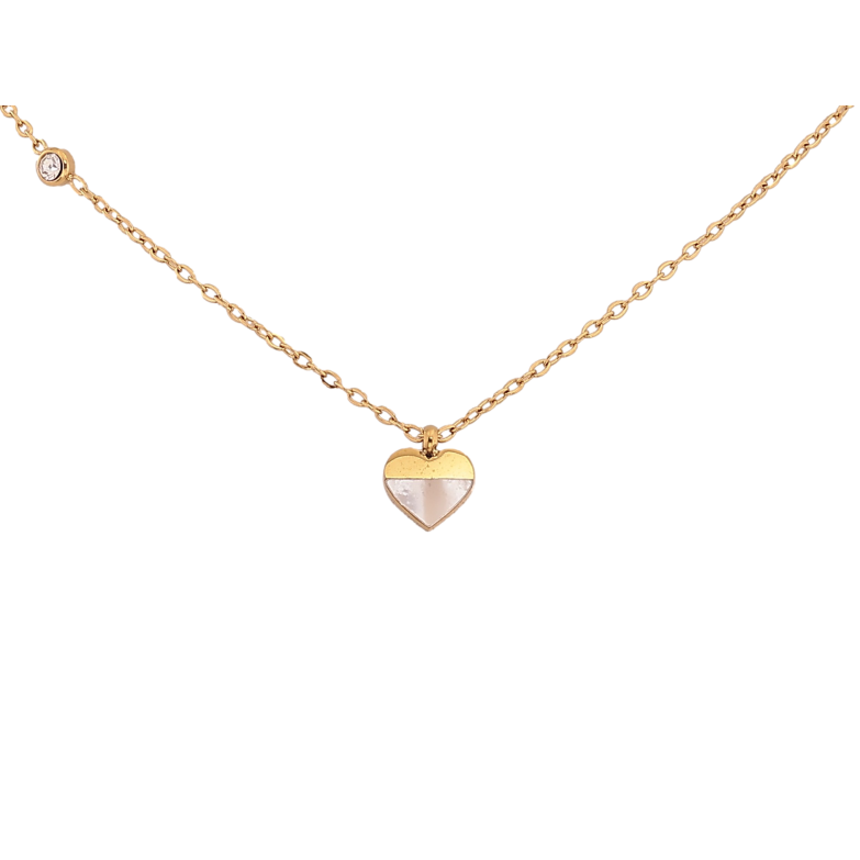 Подвеска на цепочке Xuping ТТМ Stainless Steel цвет 14К "Сердечко с перламутром и кристаллом" длина 41-46см х 1мм фото №1