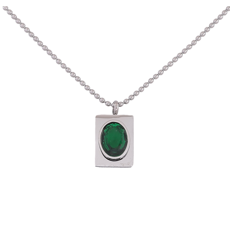 Підвіска на ланцюжку Xuping ТТМ Stainless Steel колір Родій "Зелений кристал" довжина 47-52см х 1мм фото №18