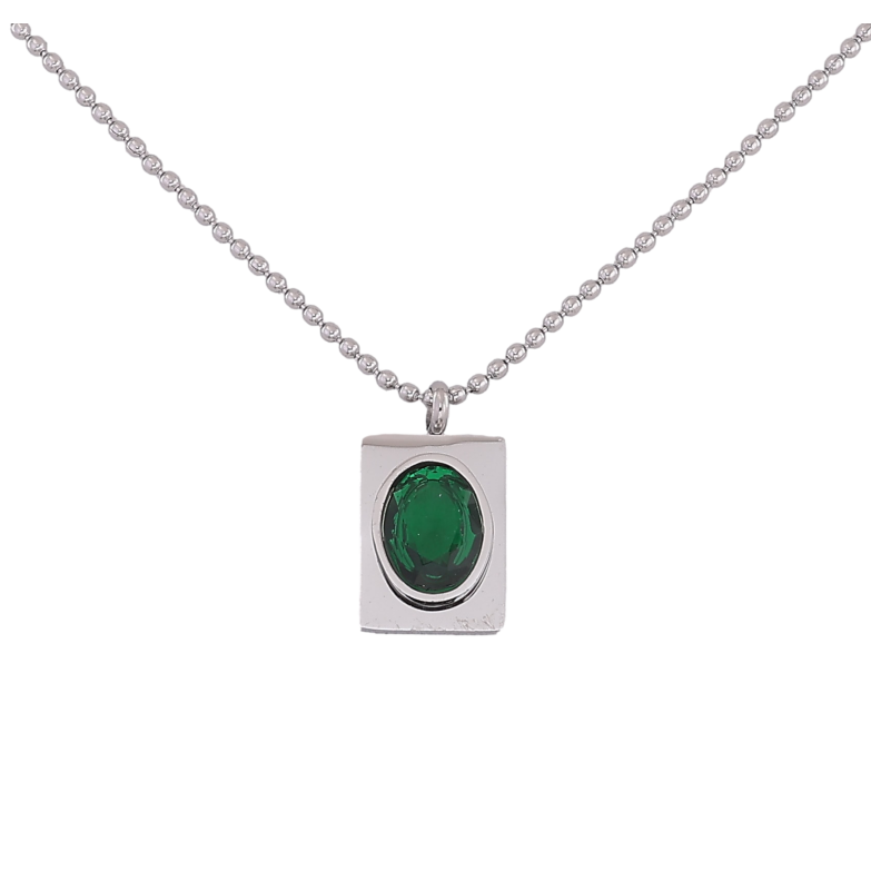 Підвіска на ланцюжку Xuping ТТМ Stainless Steel колір Родій "Зелений кристал" довжина 47-52см х 1мм фото №1