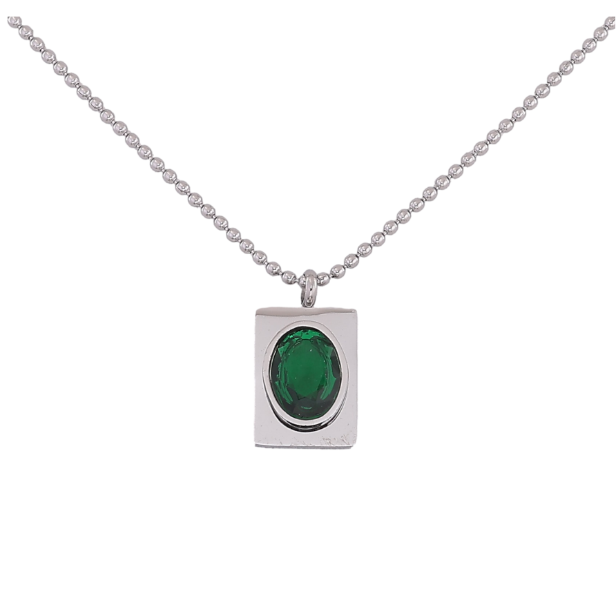 Підвіска на ланцюжку Xuping ТТМ Stainless Steel колір Родій "Зелений кристал" довжина 47-52см х 1мм фото №1