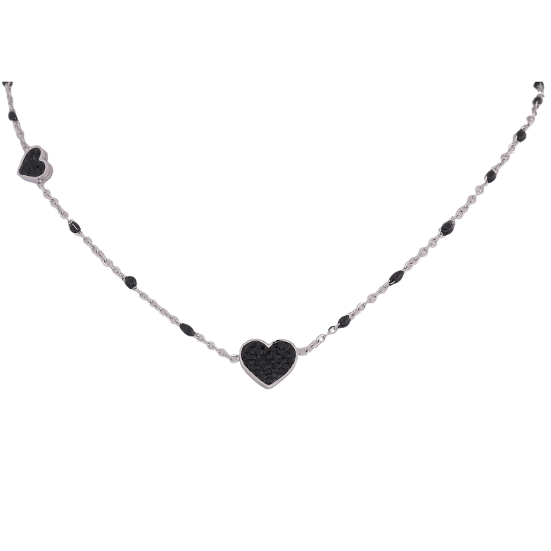 Подвеска на цепочке Xuping ТТМ Stainless Steel цвет Родий "Сердечки с черными кристаллами" длина 46-51см х 1.5мм фото №1 Подвеска на цепочке Xuping ТТМ Stainless Steel цвет Родий "Сердечки с черными кристаллами" длина 46-51см х 1.5мм фото №1