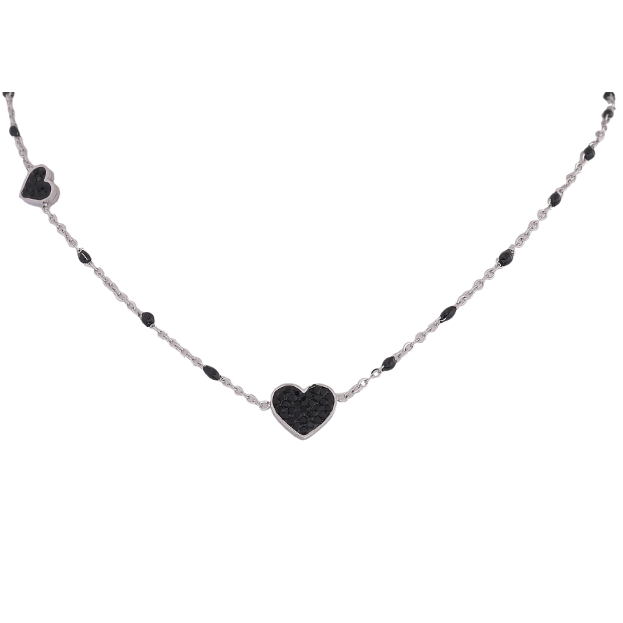 Підвіска на ланцюжку Xuping ТТМ Stainless Steel колір Родій "Сердечки з чорними кристалами" довжина 46-51см х 1.5мм фото №1 Підвіска на ланцюжку Xuping ТТМ Stainless Steel колір Родій "Сердечки з чорними кристалами" довжина 46-51см х 1.5мм фото №1