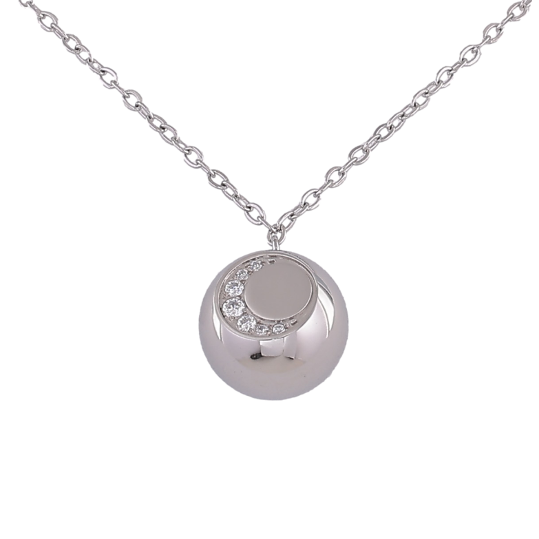 Підвіска на ланцюжку Xuping ТТМ Stainless Steel колір Родій "Кулька з візерунком кристалами" довжина 45-50см х 1.5мм фото №1