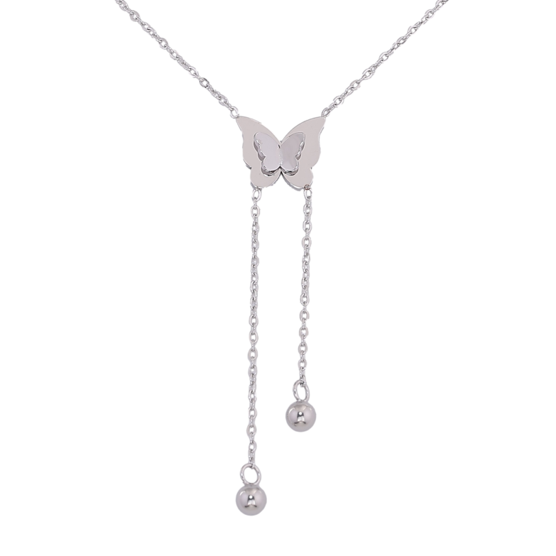 Підвіска на ланцюжку Xuping ТТМ Stainless Steel колір Родій "Метелик" довжина 41-46см х 1мм фото №1